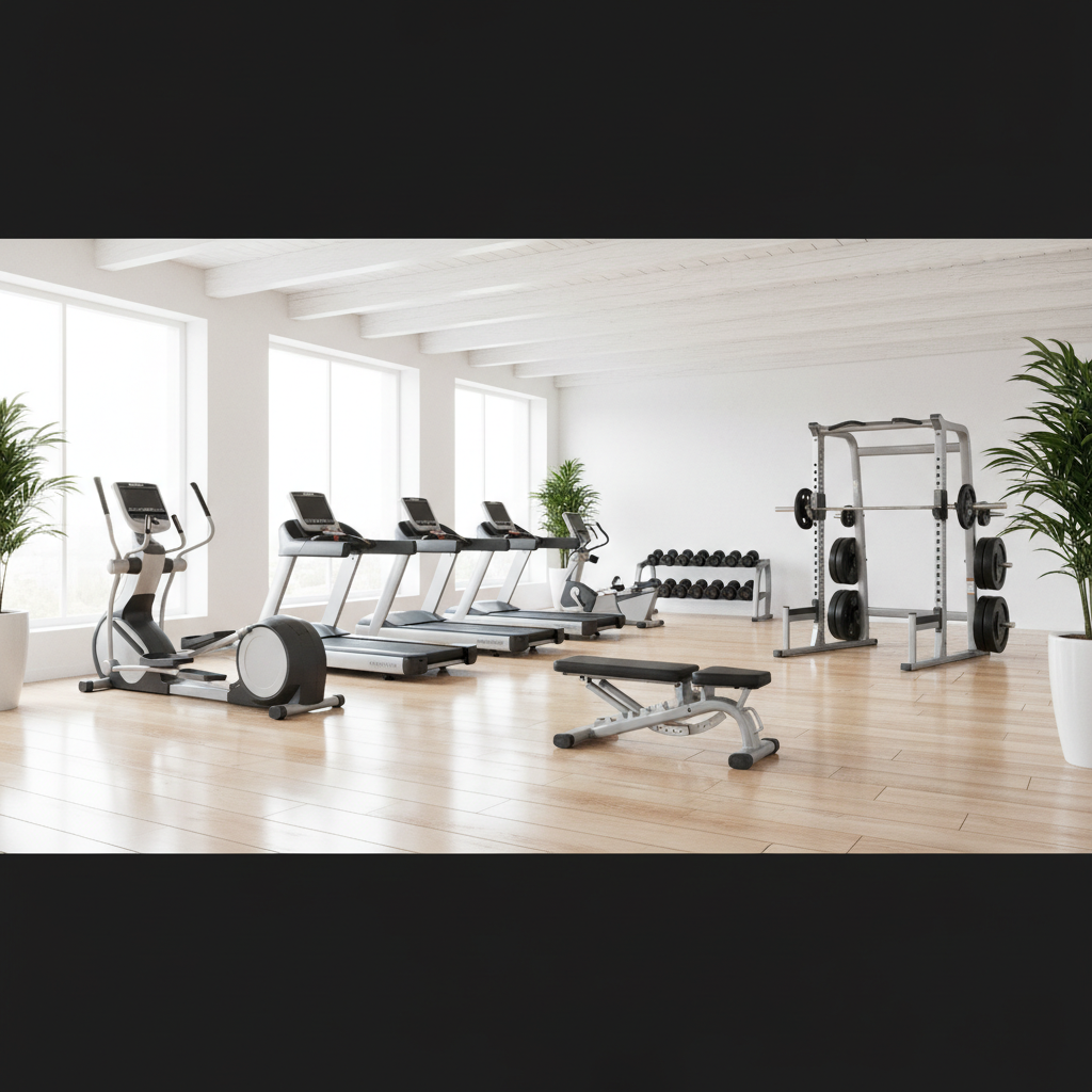 Schone, moderne sportschool met diverse fitnessapparatuur, helder en uitnodigend